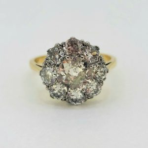Old Cut Diamond Daisy Cluster Engagement Ring, 3.10 carat total