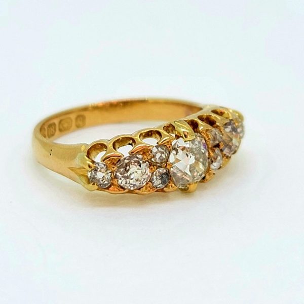 Victorian Antique Old Mine Cut Diamond Five Stone Ring in 18ct Yellow Gold Hallmark Birmingham 1890