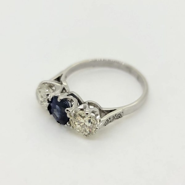 Sapphire and Diamond Three Stone Engagement Ring