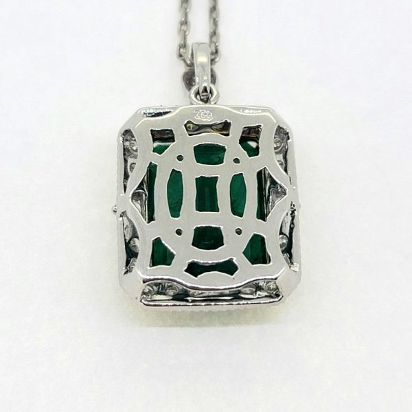 9.41ct Emerald Cut Emerald and Diamond Cluster Pendant with Diamond Bail in 18ct White Gold and Chain Included