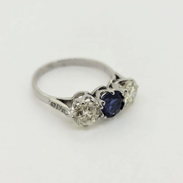 Sapphire and Diamond Three Stone Engagement Ring