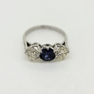 Sapphire and Diamond Three Stone Engagement Ring