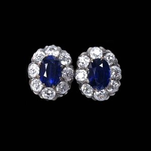 Antique Late Victorian 2.00 carat  Natural No Heat Sapphire and Diamond Cluster Stud Earrings