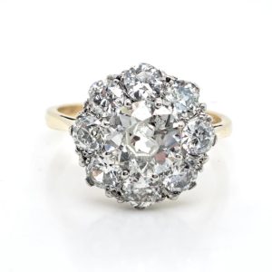 Vintage Old Cut Diamond Daisy Cluster Engagement Ring, 3.10 carat total