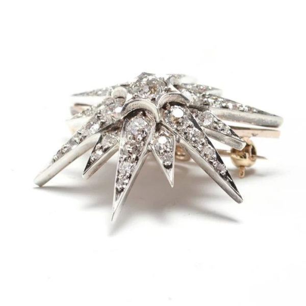 Victorian Antique 2.40ct Old Cut Diamond Star Brooch