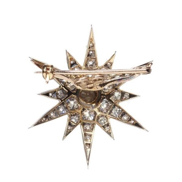 Victorian Antique 2.40ct Old Cut Diamond Star Brooch