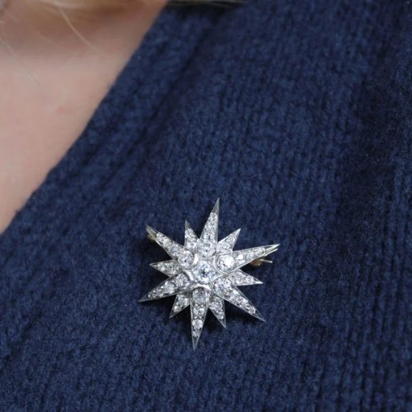 Victorian Antique 2.40ct Old Cut Diamond Star Brooch