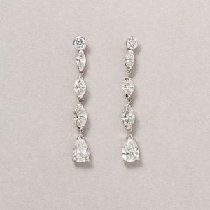 Vintage 2.86ct Marquise and Pear Cut Diamond Drop Earrings