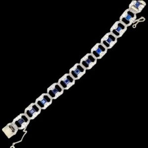 Art Deco Trap Cut Sapphire and Diamond Bracelet