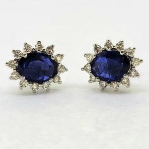 2.25ct Oval Sapphire and Diamond Cluster Stud Earrings
