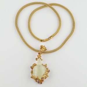Carved Hardstone Turtle and Gold Pendant Necklace