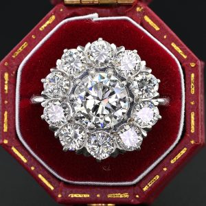 Art Deco Certified D VS 1.35ct Diamond Cluster Engagement Ring, 3.19 carat total