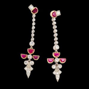 Vintage 1940s Retro 1.40ct Ruby and 1.20ct Diamond Drop Earrings in Platinum