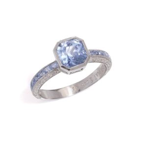 JoAq 850 Platinum Art Deco-Inspired Ceylon 2.08 Carat Sapphire Ring