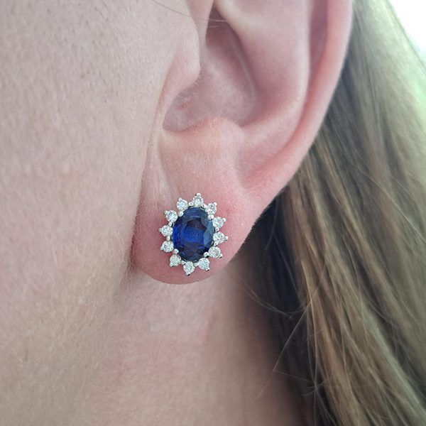 2.25ct Oval Sapphire and Diamond Cluster Stud Earrings