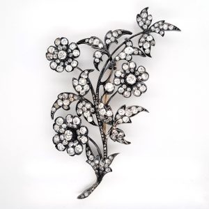 Antique 10ct Diamond En Tremblant Floral Spray Brooch