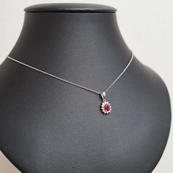 0.62ct Oval Ruby and Diamond Cluster Pendant with Chain