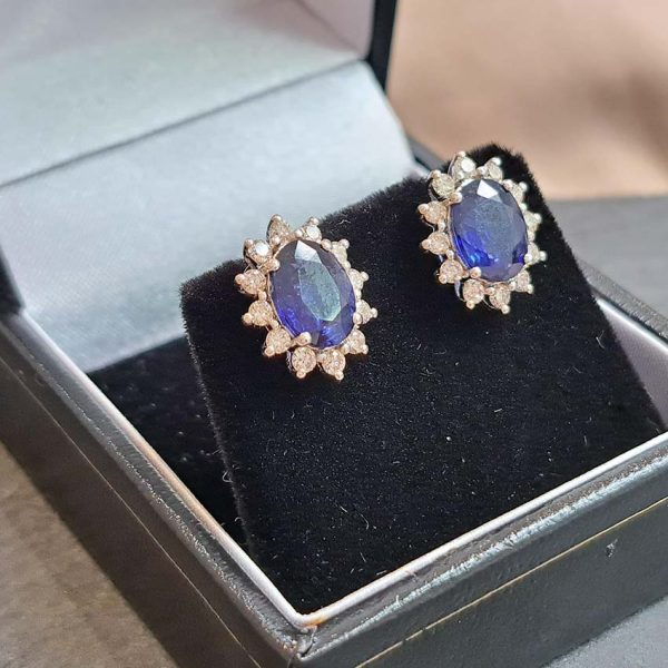 2.25ct Oval Sapphire and Diamond Cluster Stud Earrings