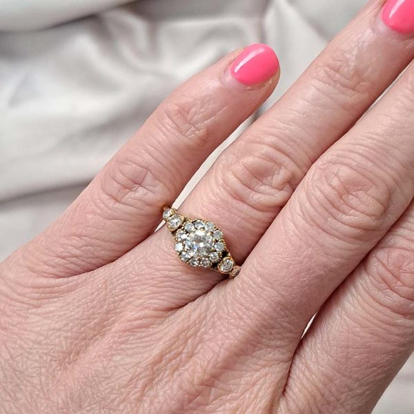 Old Cut Diamond Cluster Engagement Ring, 1.15 carats
