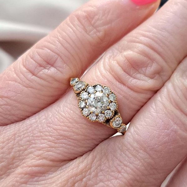 Old Cut Diamond Cluster Engagement Ring, 1.15 carats