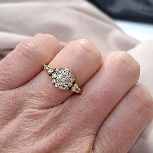 Old Cut Diamond Cluster Engagement Ring, 1.15 carats