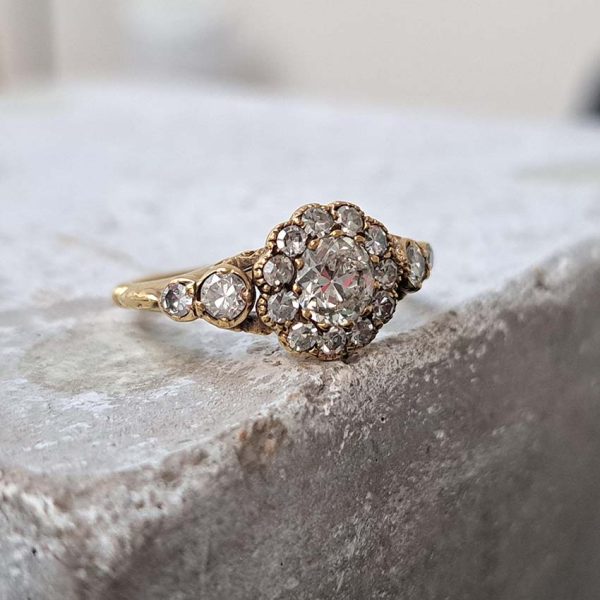 Old Cut Diamond Cluster Engagement Ring, 1.15 carats