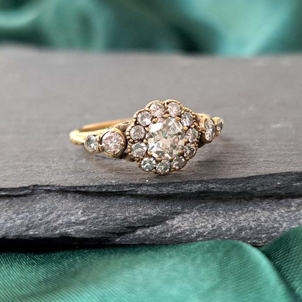 Old Cut Diamond Cluster Engagement Ring, 1.15 carats
