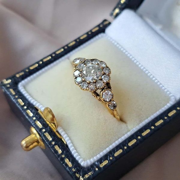 Old Cut Diamond Cluster Engagement Ring, 1.15 carats