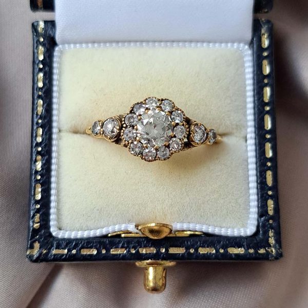 Old Cut Diamond Cluster Engagement Ring, 1.15 carats