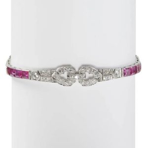 Art Deco Ruby and Diamond Line Bracelet in Platinum
