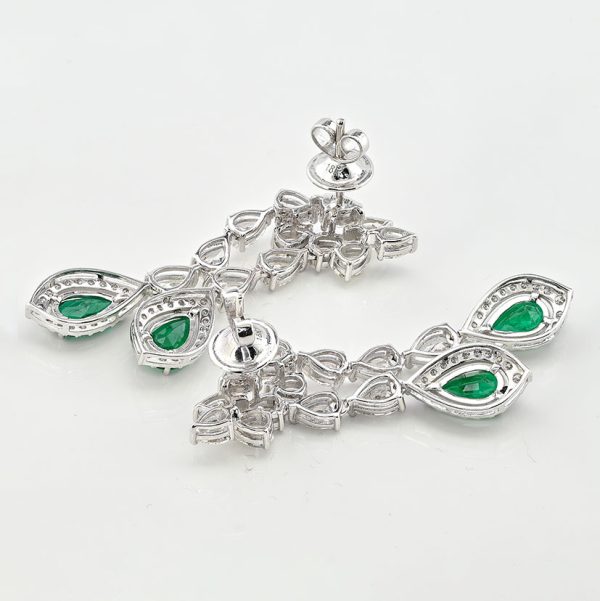 Pear Cut 2.92ct Emerald and 5ct Diamond Drop Earrings