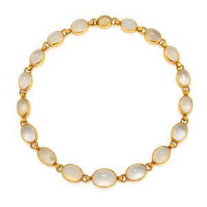 Vintage 1940s Retro 132ct Natural Moonstone Collar Riviere Necklace in 18ct Yellow Gold