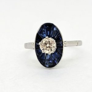 Vintage Diamond and Sapphire Cluster Plaque Ring