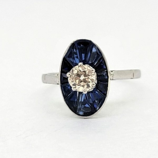 Vintage Diamond and Sapphire Cluster Target Plaque Ring