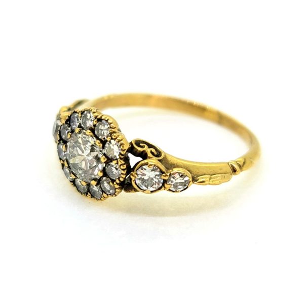 Old Cut Diamond Cluster Engagement Ring in Yellow Gold