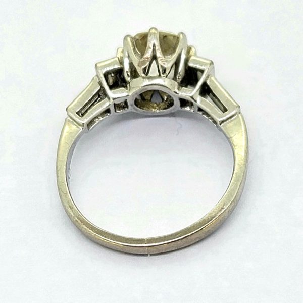 Art Deco 1.36ct Old Cut Diamond Solitaire Engagement Ring with Baguette Shoulders