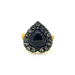 Pear Shaped Cabochon Cut Garnet and Diamond Cluster Ring