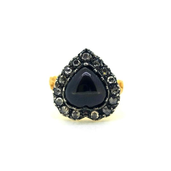 Pear Shaped Cabochon Cut Garnet and Diamond Cluster Ring in Yellow Gold