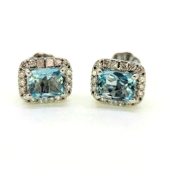 2.82ct Aquamarine and Diamond Cluster Stud Earrings