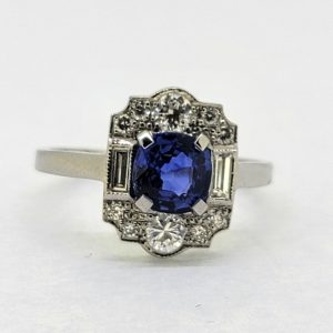 Art Deco Inspired Sapphire and Diamond Cluster Ring