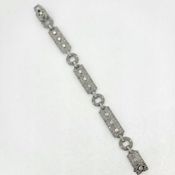 Art Deco 3.50ct Old Cut Diamond Bracelet in 18ct White Gold