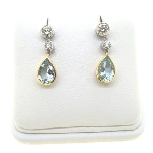 2ct Pear Cut Aquamarine and Diamond Drop Earrings