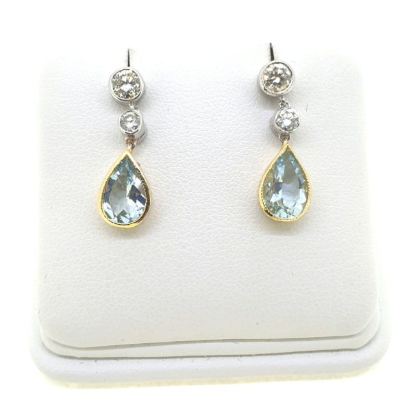 2ct Pear Cut Aquamarine and Diamond Drop Earrings in 18ct Gold