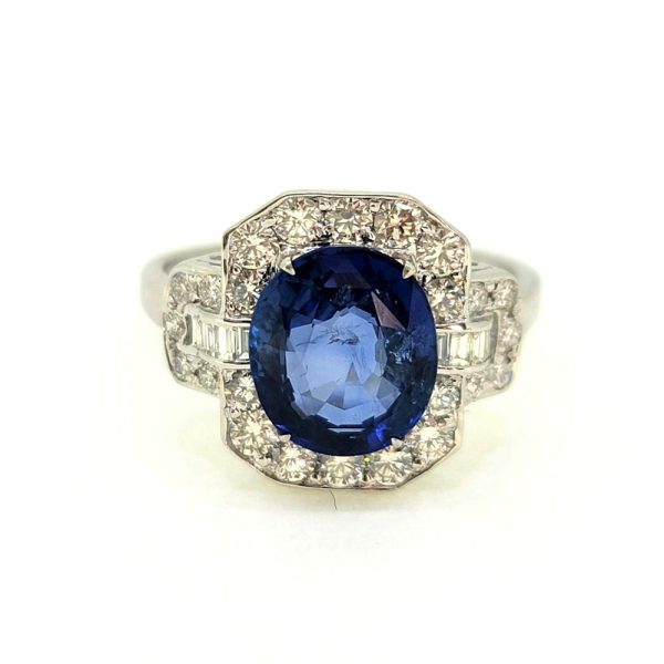 3.25ct Oval Sapphire and Diamond Cluster Dress Ring