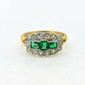 Emerald and Diamond Cluster Dress Ring