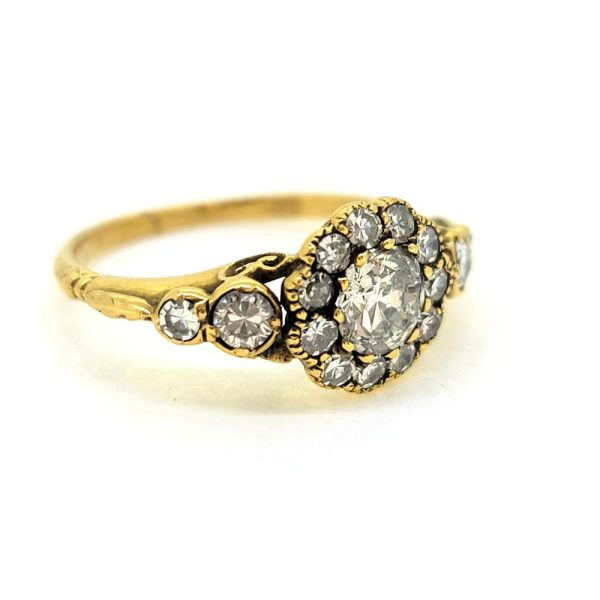 Old Cut Diamond Cluster Engagement Ring in Yellow Gold