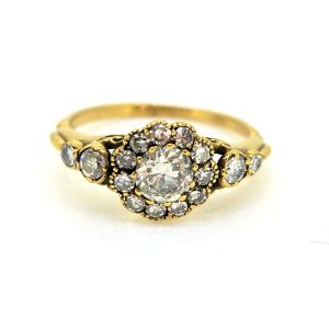Old Cut Diamond Cluster Engagement Ring, 1.15 carats