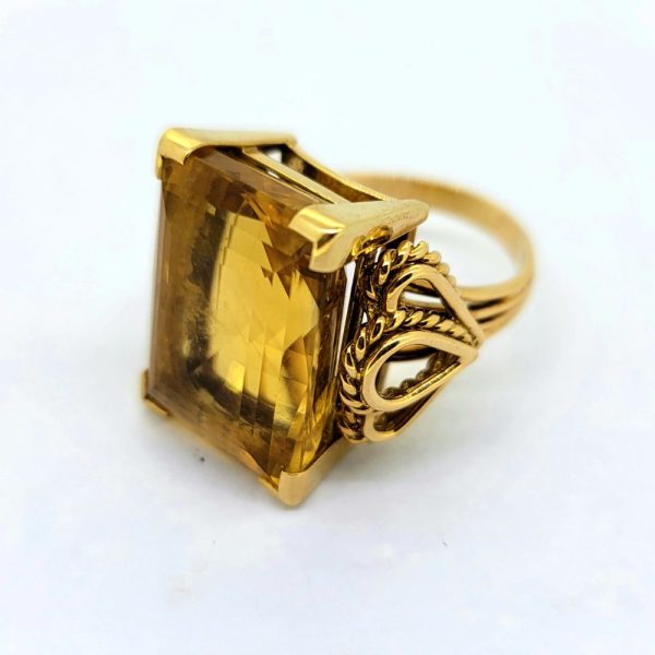 Vintage 1960s Handmade Citrine and Gold Ring and Bracelet Suite