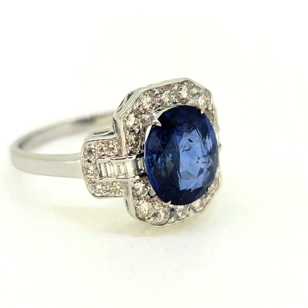 3.25ct Oval Sapphire and Diamond Cluster Dress Ring