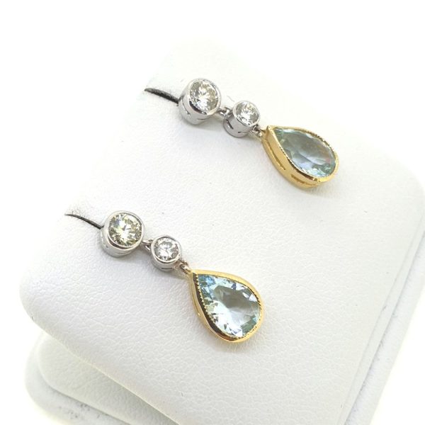 2ct Pear Cut Aquamarine and Diamond Drop Earrings in 18ct Gold
